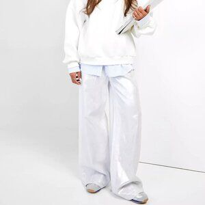 Silver Metallic Coated Wide Leg Jeans